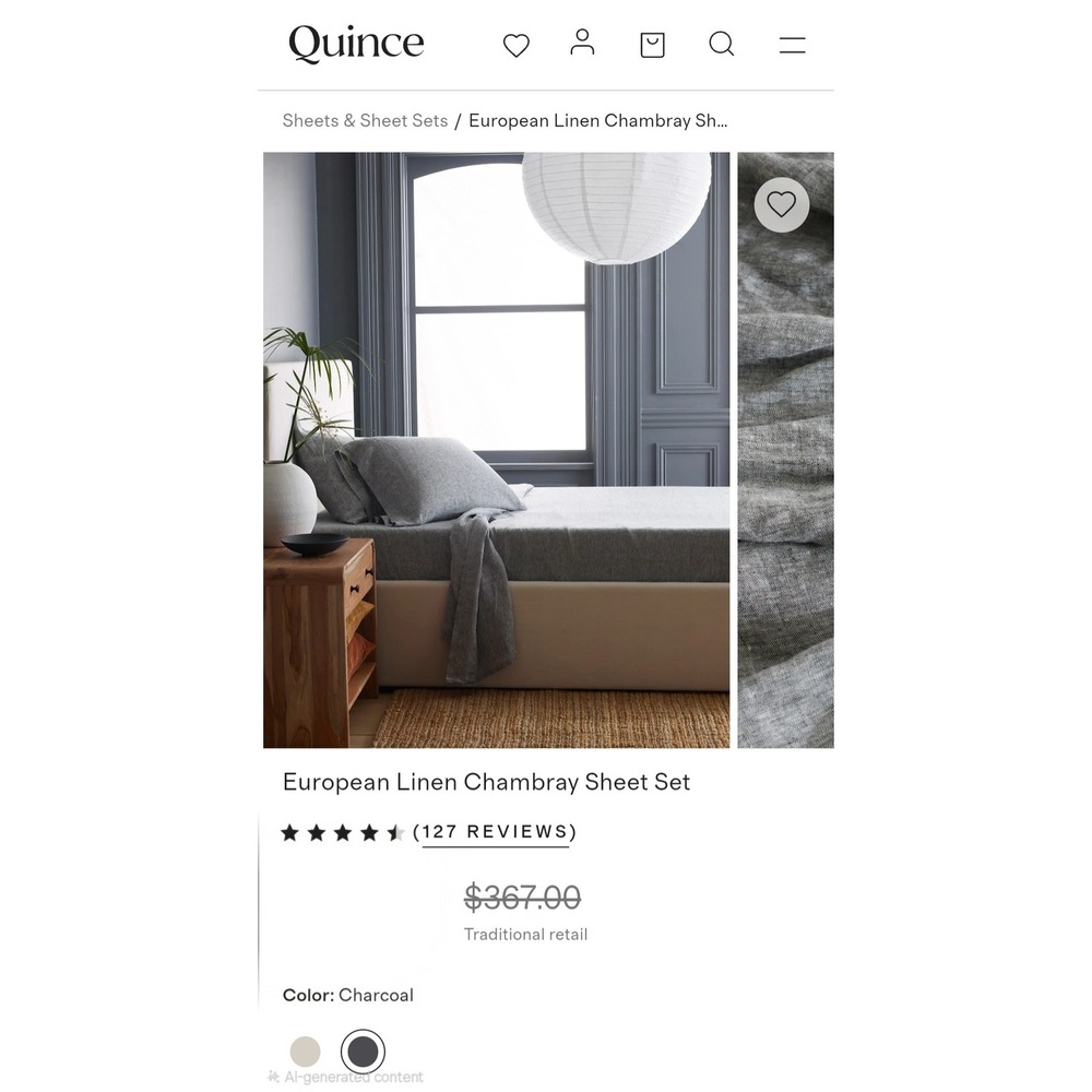 Quince European Linen Chambray Sheet Set Charcoal Queen LB42023-YP001-38906